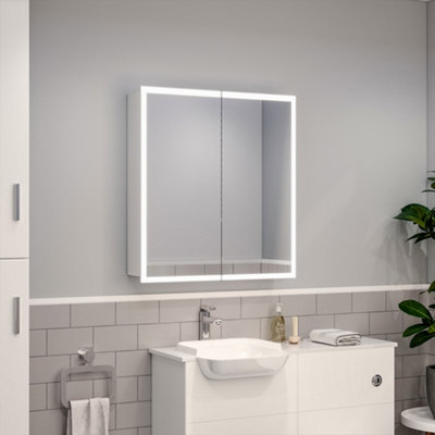 Bathroom Wall-Mounted LED Mirror Cabinet with Shaver Sockets and 2 ...