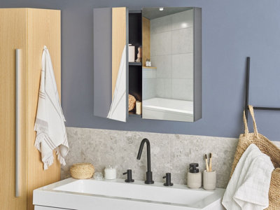 Bathroom Wall Mounted Mirror Cabinet 60 x 60 cm Black NAVARRA