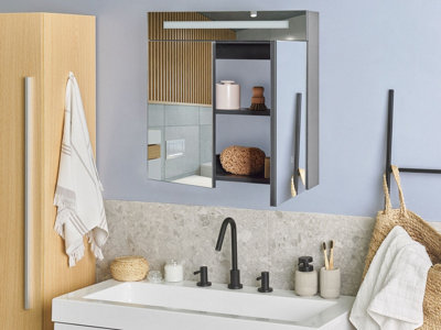 Bathroom Wall Mounted Mirror Cabinet with LED 60 x 60 cm Black JARAMILLO