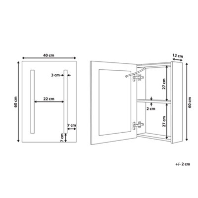 Bathroom Wall Mounted Mirror Cabinet with LED White 40 x 60 cm CAMERON