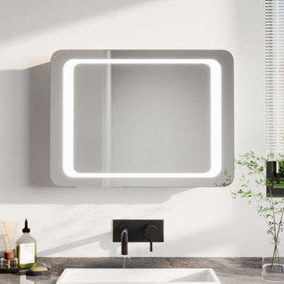 Bathroom Wall-mounted Mirror with LED Lights Waterproof Anti-Fog Mirror 80 x 60cm