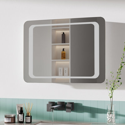 Bathroom Wall-mounted Mirror with LED Lights Waterproof Anti-Fog Mirror 80 x 60cm