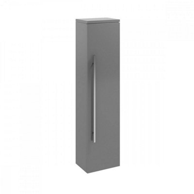 Bathroom Wall Mounted Tall Boy Unit 1400mm High x 355mm Wide - Storm Grey Gloss  - Brassware Not Included