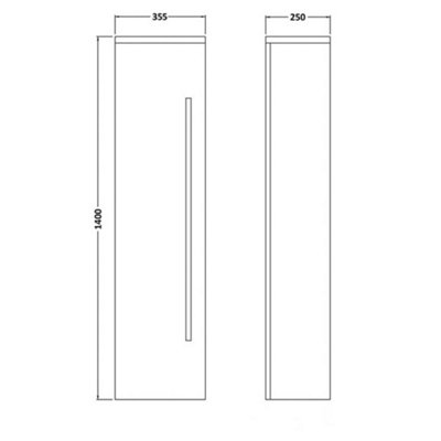 Bathroom Wall Mounted Tall Boy Unit 1400mm High x 355mm Wide - White  - Brassware Not Included