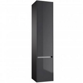 Bathroom Wall Mounted Tall Storage Unit 350mm Wide - Storm Grey Gloss - (Urban) - Brassware Not Included