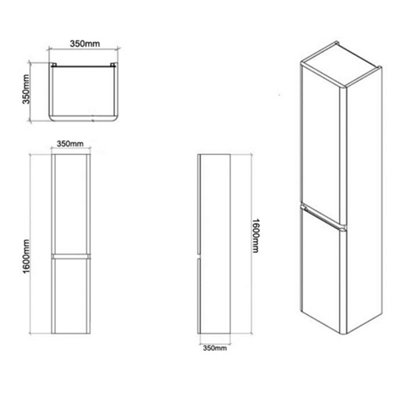 Bathroom Wall Mounted Tall Storage Unit 350mm Wide - White - (Urban) - Brassware Not Included