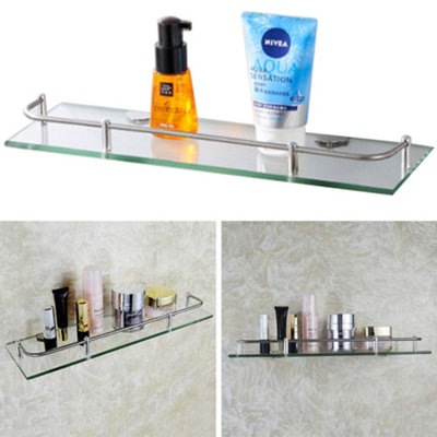 Bathroom Wall Mounted Tempered Glass Storage Rack 50 cm W x 11 cm D x 3 ...