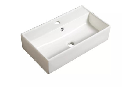Bathroom Wash Sink Basin Wall Hung Rectangular Ceramic Countertop White ...