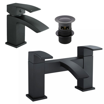 Buy Bathroom WATERFALL Black Matt Basin Sink Mono Mixer & Bath Filler Mixer Tap Lever Tap at B&Q