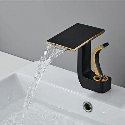 Waterfall Bathroom Basin Faucet – Single Handle, Ceramic Valve, Black Stainless Steel