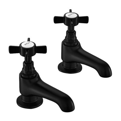 BATHWEST 1 Pair Basin Sink Taps Cross head Sink Brass Faucet Basin Pillar Tap Matte Black