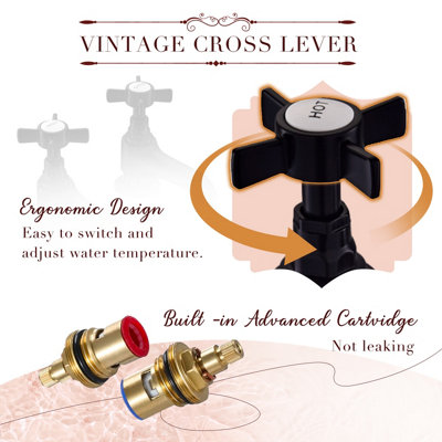 BATHWEST 1 Pair Basin Sink Taps Cross head Sink Brass Faucet Basin Pillar Tap Matte Black