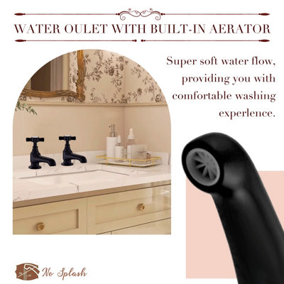 BATHWEST 1 Pair Basin Sink Taps Cross head Sink Brass Faucet Basin Pillar Tap Matte Black