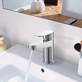 BATHWEST Basin Mixer Tap Hot and Cold Single Lever Basin Sink Mixer Tap Brushed Chrome