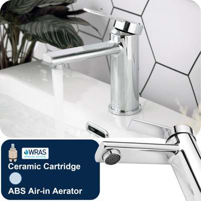 BATHWEST Basin Mixer Taps,Modern Monobloc Chrome Brass Bathroom Taps for Basin