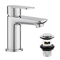 BATHWEST Basin Mixer Taps With Pop Up Waste Chrome Brass Bathroom Sink Taps With Drainer Faucet