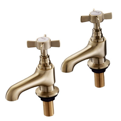 BATHWEST Basin Pillar Taps Pair Antique Twin Bathroom Sink Mixer Taps Cross Lever Tap