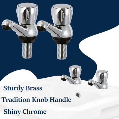 BATHWEST Basin Pillar Taps Tradition Bathroom Sink Taps for Basin Chromed Brass Basin Taps 061