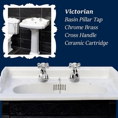 BATHWEST Basin Pillar Taps Victorian Bathroom Sink Taps for Basin Chromed Brass Basin Taps