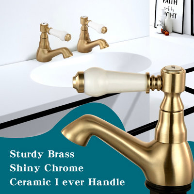 BATHWEST Basin Taps Pair Bathroom Sink Taps Lever Twin Pair Hot Cold ...