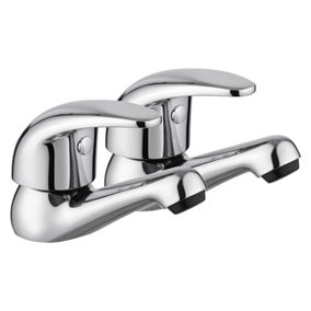 BATHWEST Basin Taps Pair Set, 1/2" Bathroom Basin Pillar Taps Pair Chrome Brass Lever Bathroom Sink Taps 061B