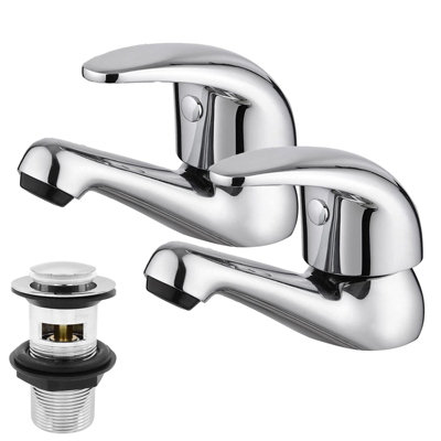 BATHWEST Basin Taps Pair & Waste Chrome Brass 1/2" Bathroom Basin Pillar Taps with Drain Price Comparisons | Compare The Build