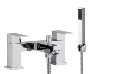 BATHWEST Bath Filler Shower Taps Mixer Deck Mount Bath Tub Taps & Shower Head Twin Lever