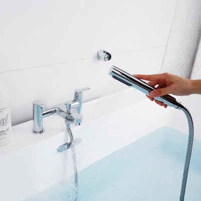 BATHWEST Bath Shower Filler Mixer Tap Double Lever Chrome Solid Brass with Shower Hand