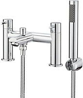 BATHWEST Bath Tap with Shower Waterfall Bathroom Taps with Shower Attachment Solid Brass Chrome Modern Flat Dual Lever