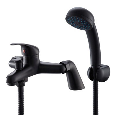 BATHWEST Bathroom Matte Black Bath Filler Taps & Shower Head Brass Bath ...