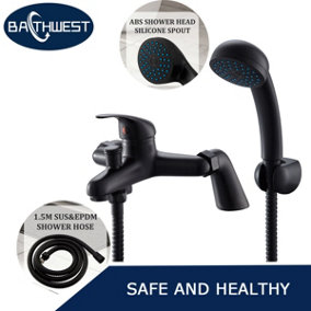 BATHWEST Bathroom Matte Black Bath Filler Taps & Shower Head Brass Bath Mixer Taps Black
