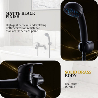 BATHWEST Bathroom Matte Black Bath Filler Taps & Shower Head Brass Bath ...