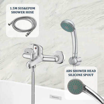 BATHWEST Bathroom Shower Mixer Tap Wall Mount Modern Bathroom Taps with Shower Head Chrome Single Lever Monobloc Solid Brass