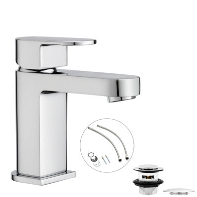 BATHWEST Bathroom Sink Taps with Drainer Mono Basin Mixer Taps Single Lever with Waste