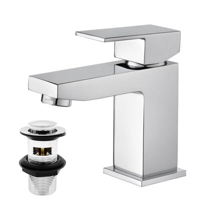 BATHWEST Bathroom Sink Taps with Drainer Monoblock Chrome Basin Mixer ...