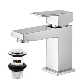 BATHWEST Bathroom Sink Taps with Drainer Monoblock Chrome Basin Mixer Taps with Waste Faucet