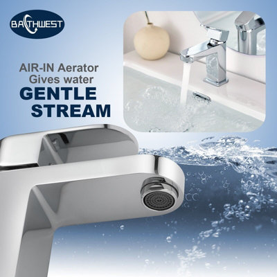BATHWEST Bathroom Sink Taps with Pop Up Waste Mono Chrome Brass Basin ...