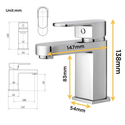 BATHWEST Bathroom Sink Taps with Pop Up Waste Mono Chrome Brass Basin ...