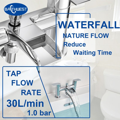 BATHWEST Bathroom Waterfall Bath Shower Mixer Tap Chrome Bath Filler Taps Twin Lever Mono