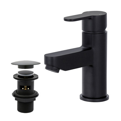 BATHWEST Black Bathroom Monobloc Basin Mixer Tap Sink Mixer Taps Single Lever & Waste