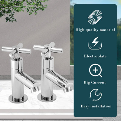 BATHWEST Chrome Basin Cross Sink Taps Pair of Bathroom Sink Mixers Tap ...
