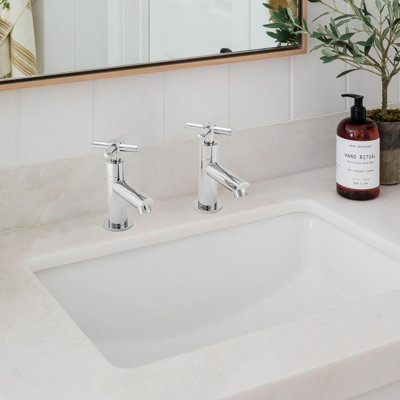 BATHWEST Chrome Basin Cross Sink Taps Pair of Bathroom Sink Mixers Tap ...