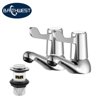 BATHWEST Chrome Brass Basin Taps Pair Traditional Twin Bathroom Sink Taps Single Lever