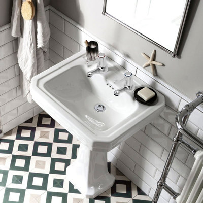 BATHWEST Chrome Brass Basin Taps Pair Traditional Twin Bathroom Sink Taps Single Lever