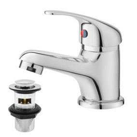 BATHWEST Chrome Brass Bathroom Basin Mixer Taps Monobloc Sink Mixer Taps Single Lever with Waste