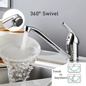 BATHWEST Chrome Brass Kitchen Sink Mixer Taps Monoblock Single Lever 360 Swivel Spout
