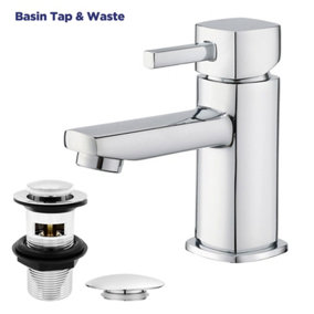 BATHWEST Cloakroom Sink Tap Chrome Brass Basin Tap Bathroom Tap Basin Mixer Taps with Waste Faucet