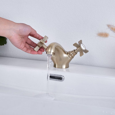 BATHWEST Gold Bathroom Tap Brass Vic Basin Mixer Tap Two-Handle ...