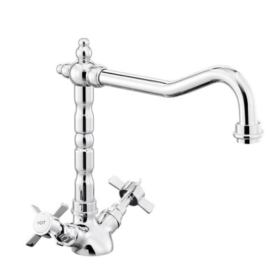 BATHWEST Kitchen Mixer Tap 360 Swivel Spout with Twin Levers Victoria Kitchen Sink Mixer Taps Faucet