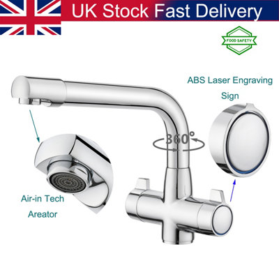 BATHWEST Kitchen Mixer Tap with Swivel Spout Dual Lever Knob Chromed Brass Modern Kitchen Sink Tap